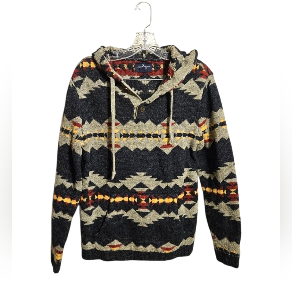 American Eagle | Vintage Mens Aztec Southwestern Quarter Button Up Hoodie 🦅
